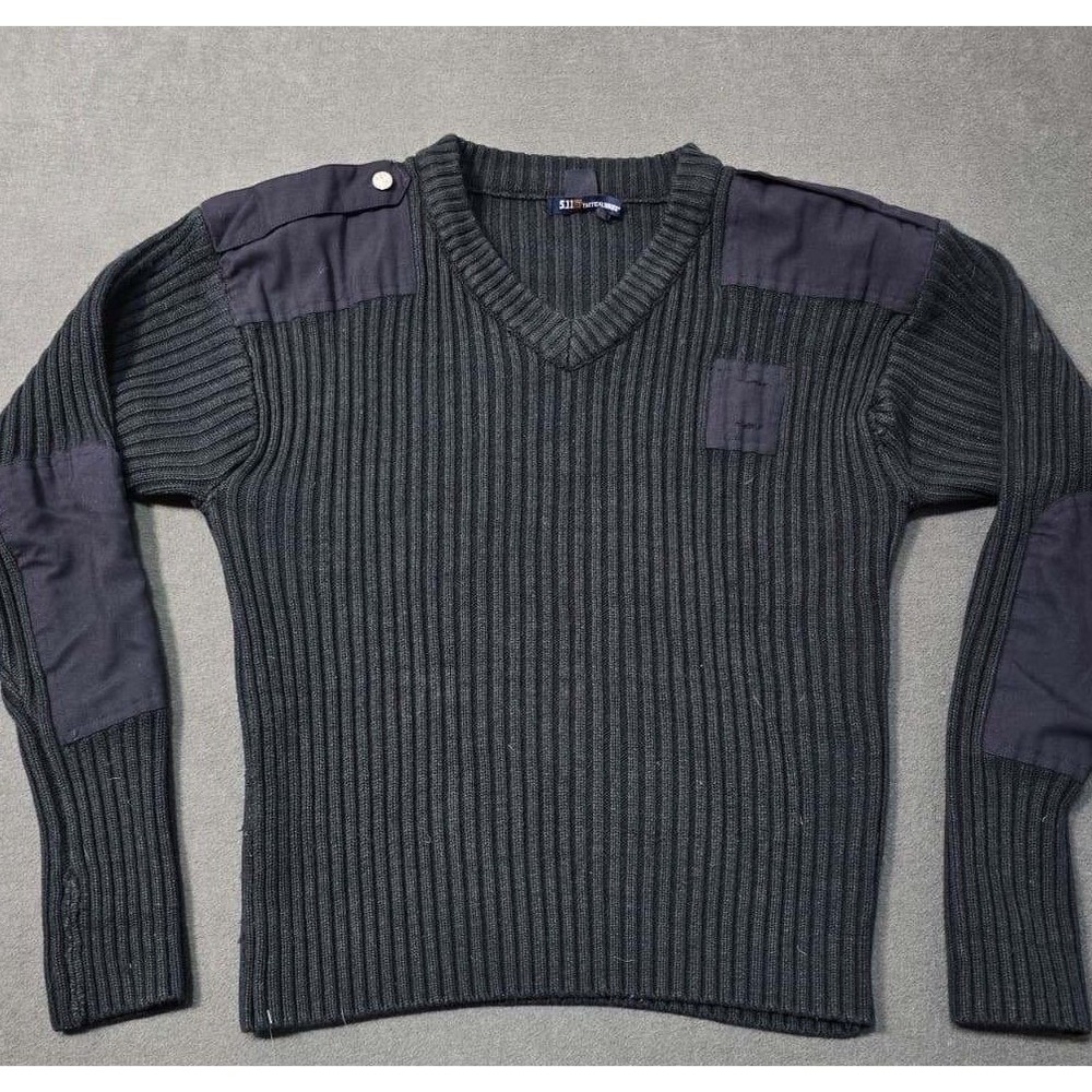 511 Tactical Pullover V Neck Sweater Mens Size XL Dark Grey Patches Commando Rib